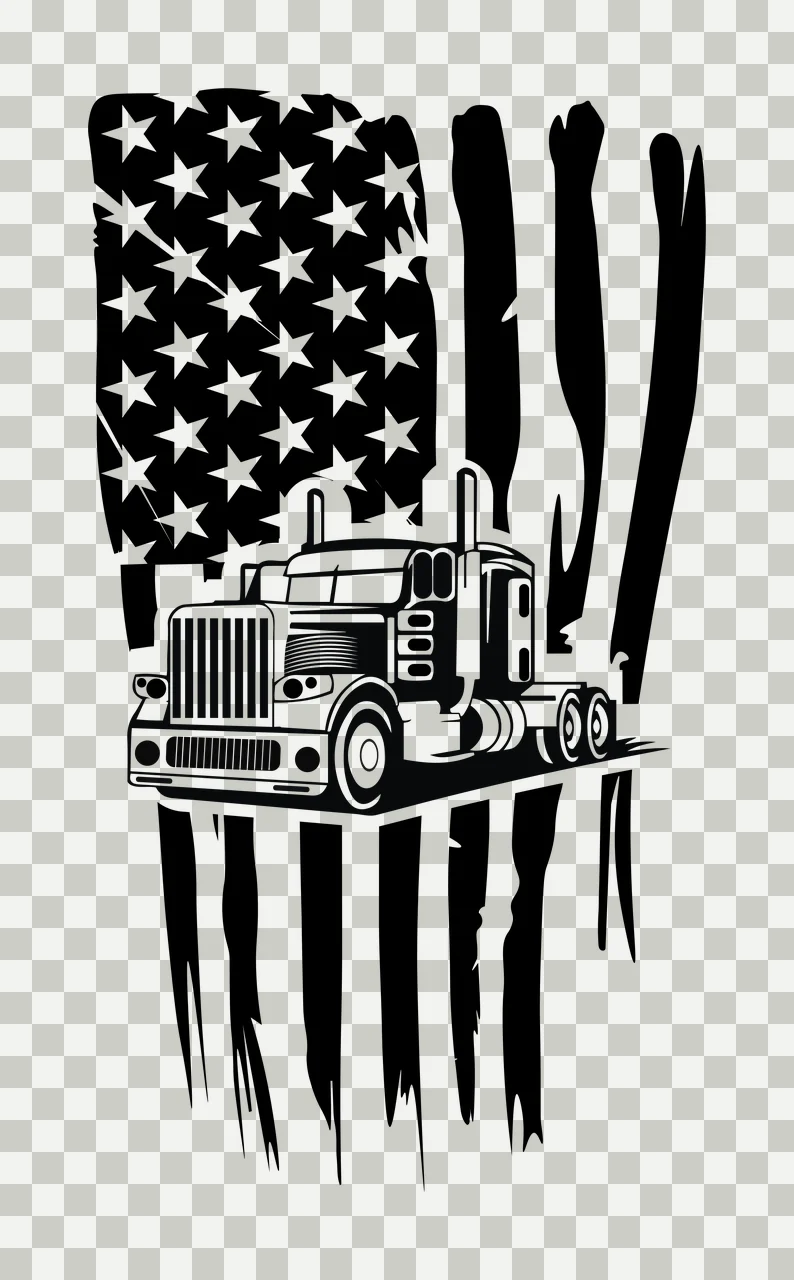 Truck Flag Silhouette Overlaid On Torn stars stripes stencil transparency and detail preview thumbnail