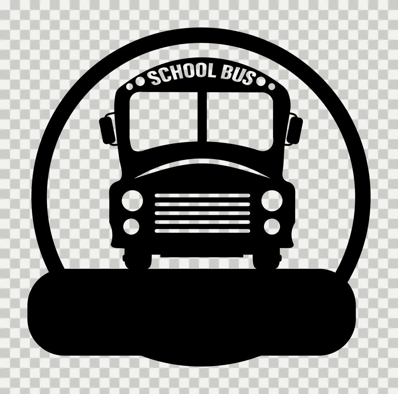 School Bus With Circle And Banner In Black transparency and detail preview thumbnail