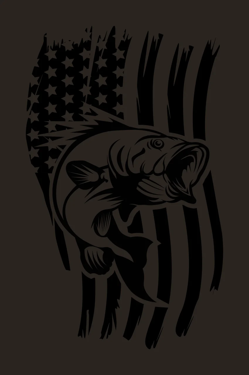 Fishing Bass Fish Jumping Over Flag stripes stars silhouette graphic contrast preview thumbnail