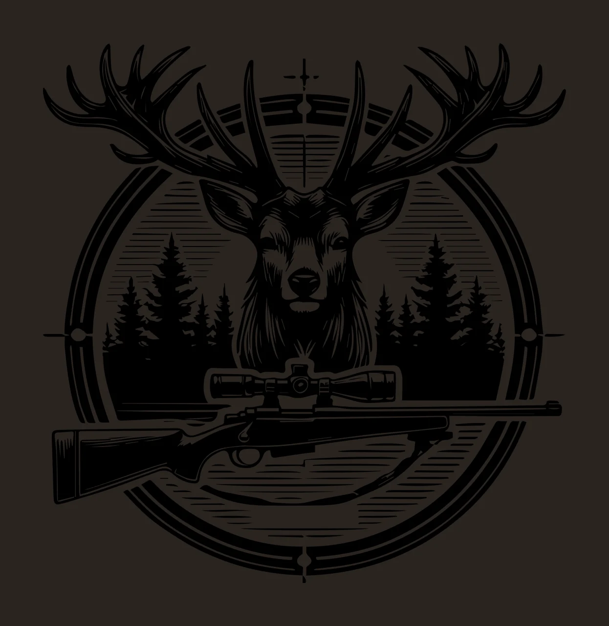 Hunting Deer Head With Rifle Scope Illustration viewing antlers contrast preview thumbnail