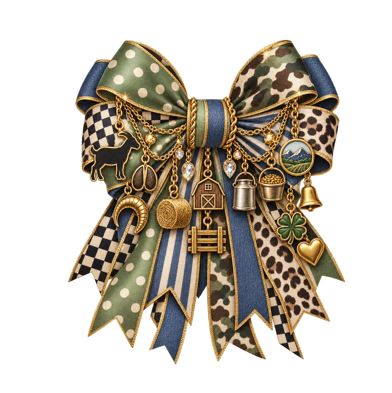 Goat Lover Bow Charm PNG, Themed Gold Chain Charms, Coquette Ribbon Sublimation Design, Transparent Digital Download