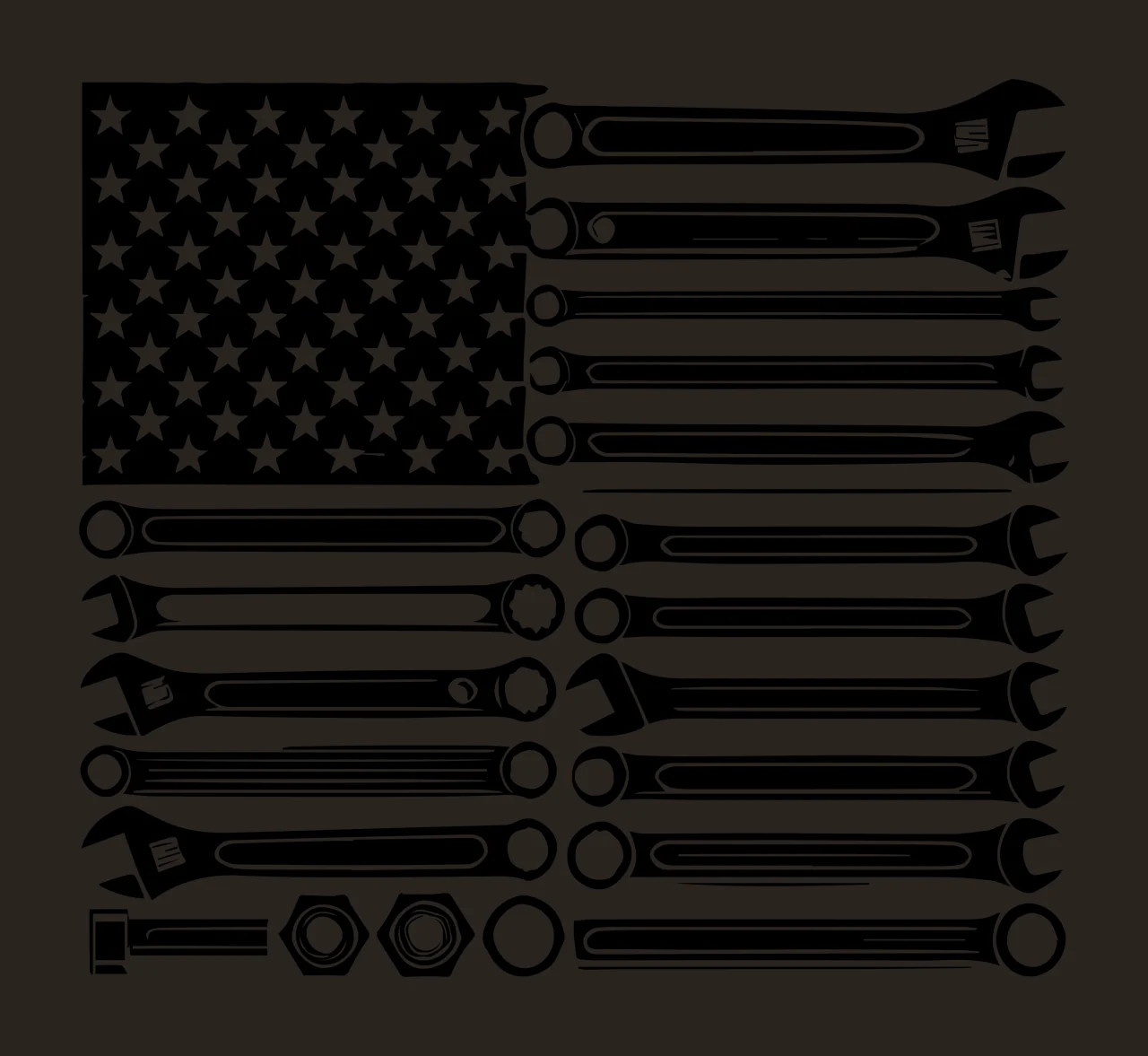 Mechanic Wrenches Arranged In Flag Pattern stars nuts black contrast preview thumbnail