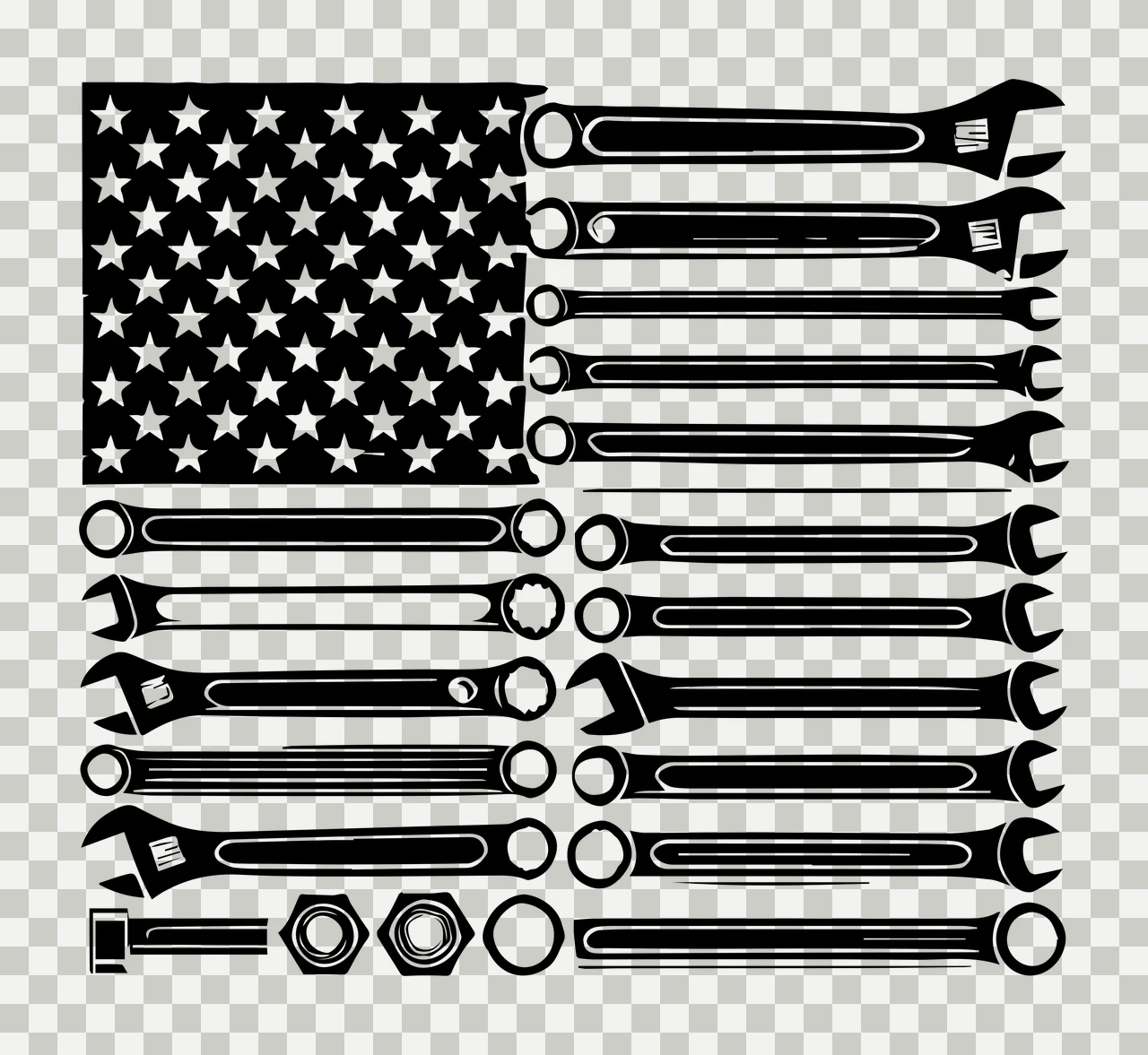 Mechanic Wrenches Arranged In Flag Pattern stars nuts black transparency and detail preview thumbnail