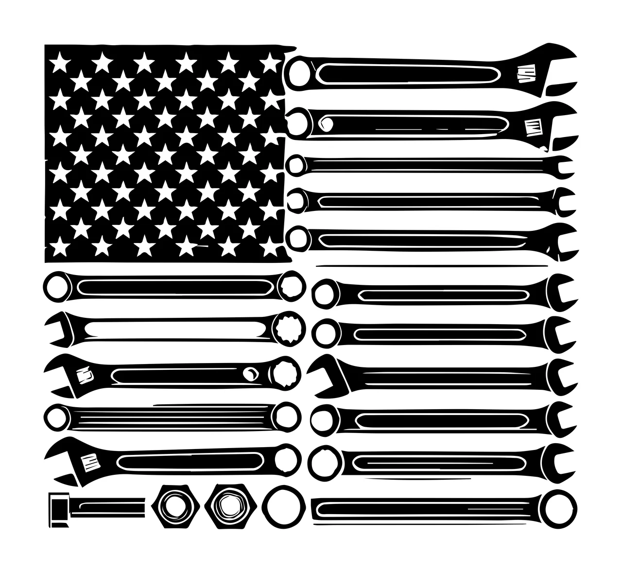 Mechanic Wrenches Arranged In Flag Pattern stars nuts black