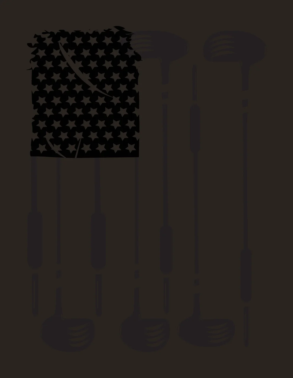 Golf Club Flag Graphic Silhouette with Clubs Arranged as Stripes and Stars Black and White Sports Equipment Design contrast preview thumbnail