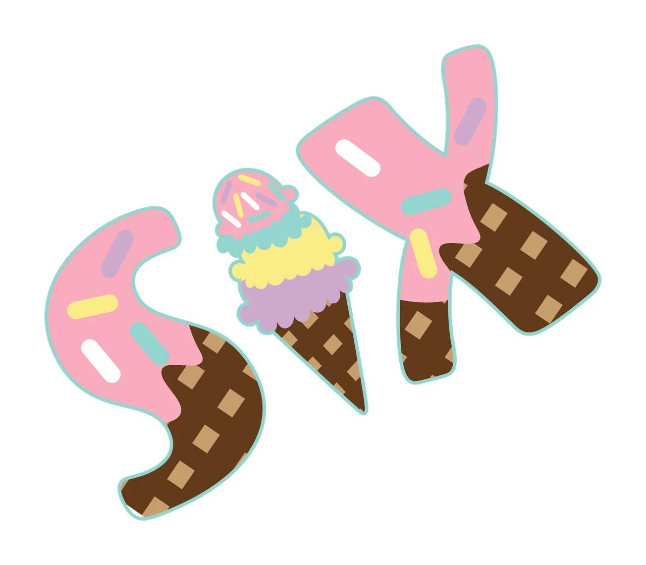 Ice Cream Six Lettering spelling letter S cone X silhouette