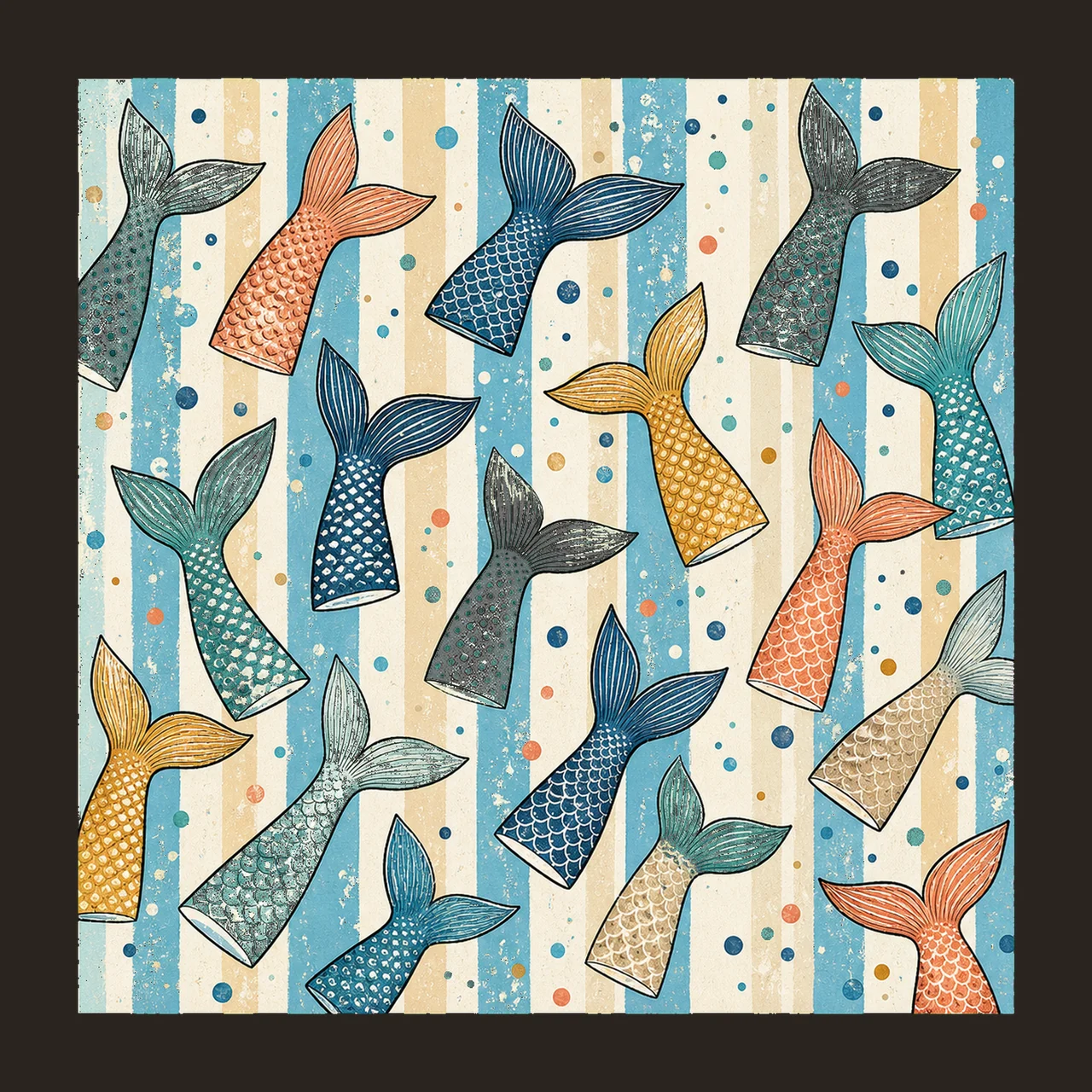 Fish Tail Pattern Coastal Stripe Design Fishing Variation C contrast preview thumbnail