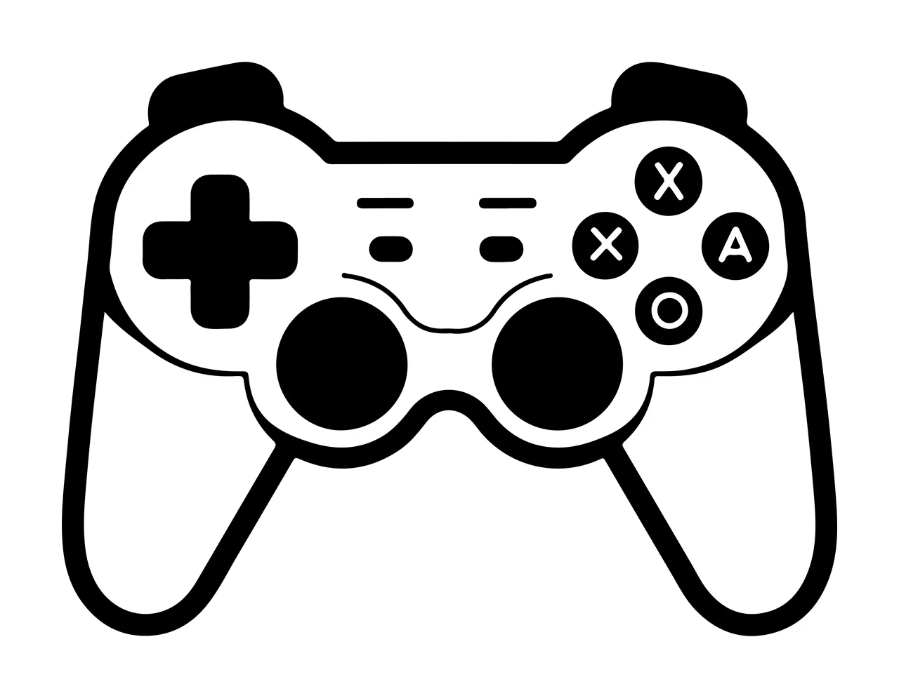 X O A Video Game Controller Silhouette symbols black white
