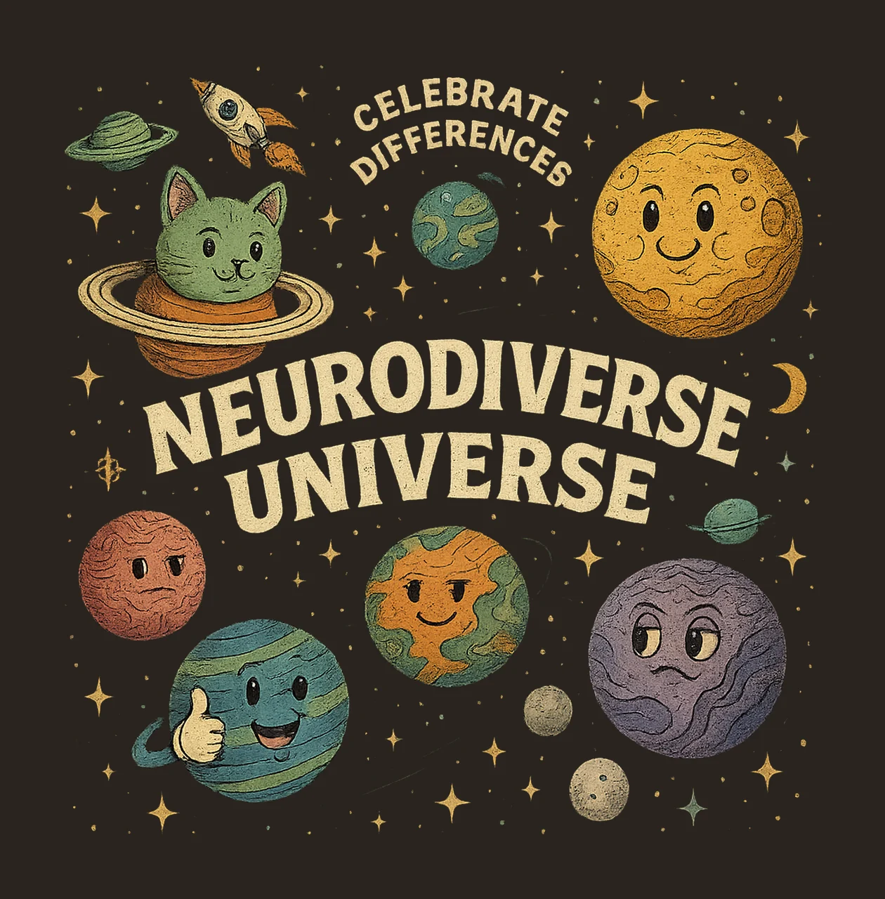 Neurodiverse Universe Autism Awareness Shirt Design Space contrast preview thumbnail