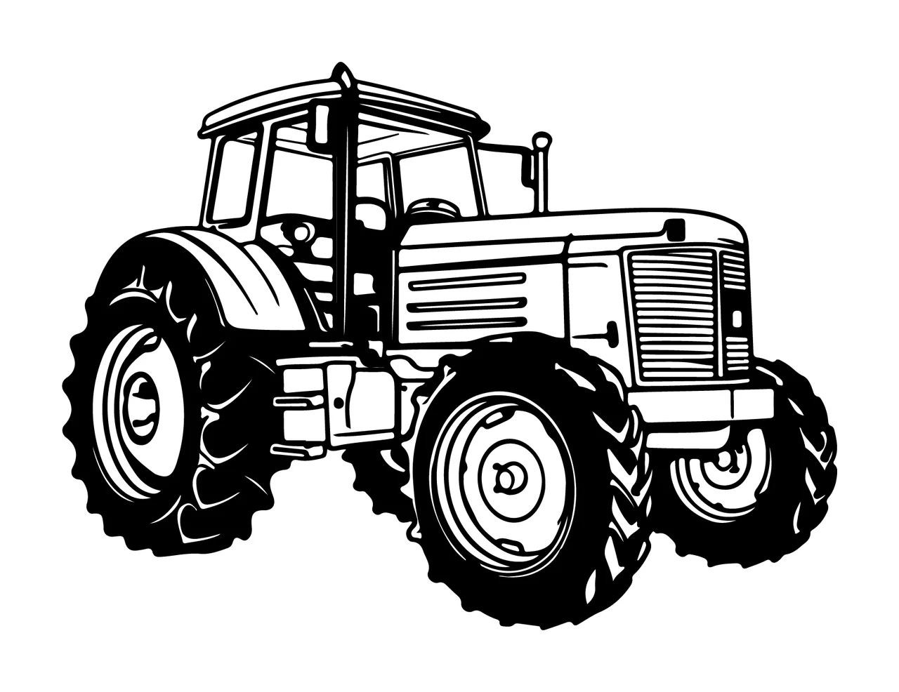 Black And White Tractor Illustration stationary wheels tires