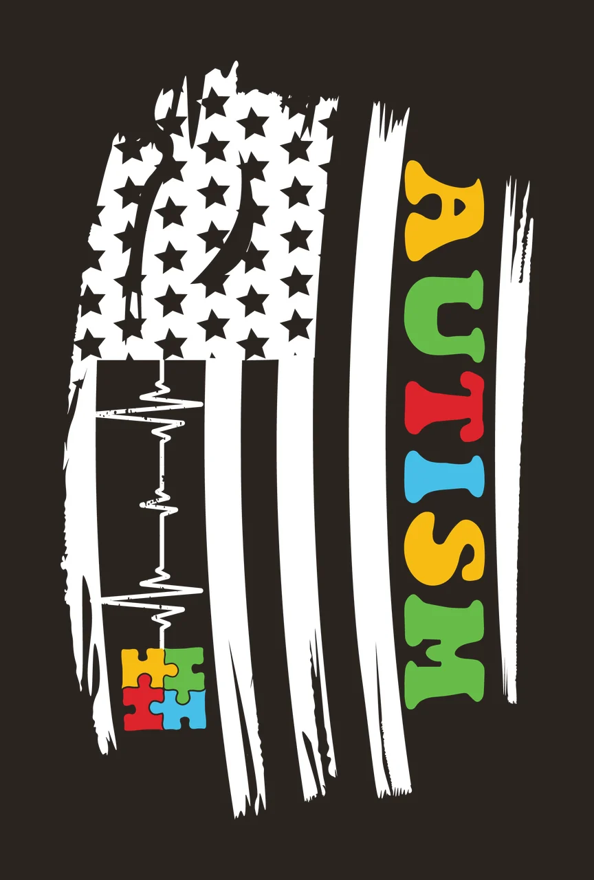 Autism Flag With Heartbeat And Puzzle stars stripes pieces contrast preview thumbnail
