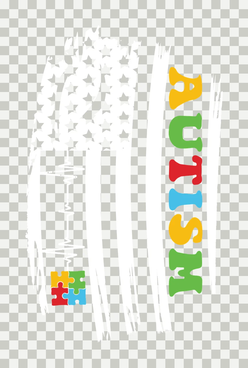Autism Flag With Heartbeat And Puzzle stars stripes pieces transparency and detail preview thumbnail