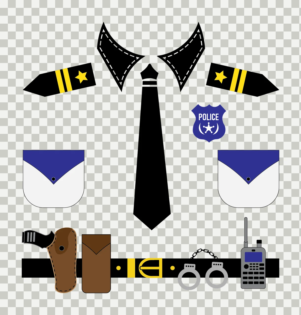 Police Uniform Shirt And Utility Belt display tie badge handcuffs transparency and detail preview thumbnail