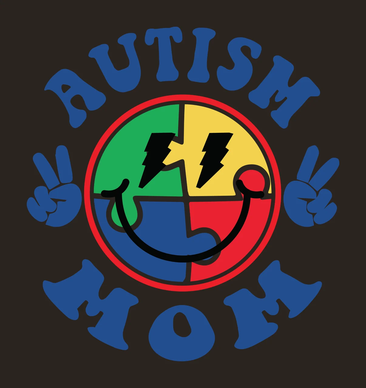 Autism Mom Peace Sign Puzzle Emblem piece hands circle black contrast preview thumbnail