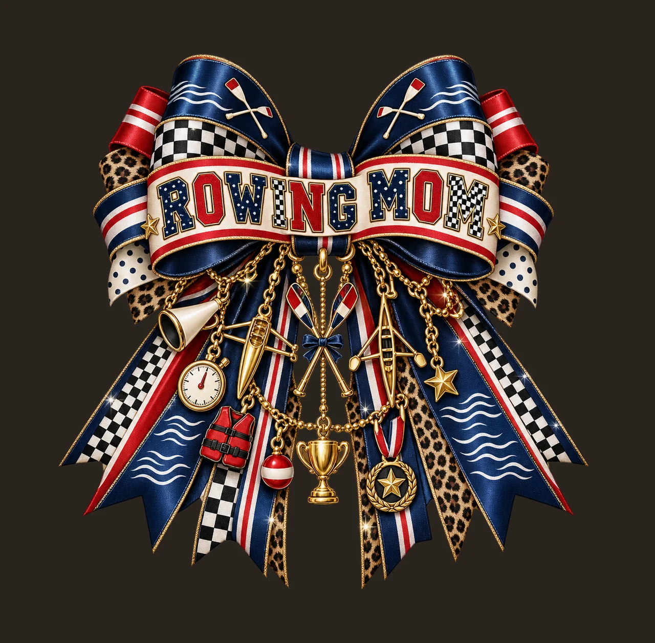 Rowing Mom Bow Charm PNG, Patterned Varsity Mom Ribbon Clipart, Transparent Sublimation Digital Download contrast preview thumbnail