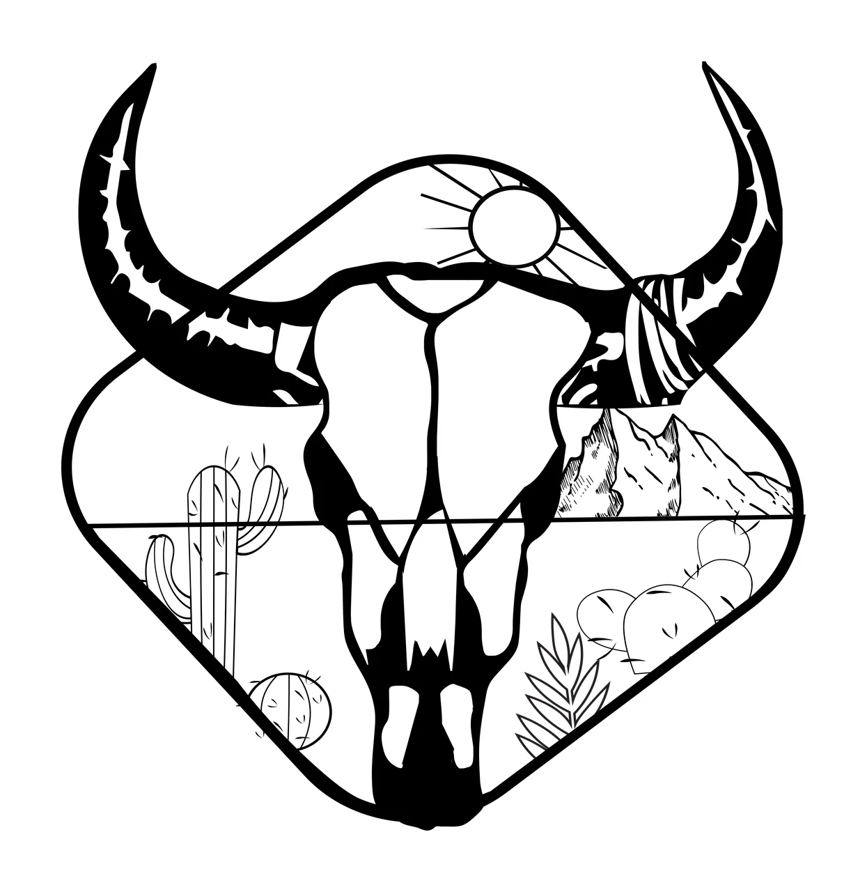 Bull Skull Mountain Landscape Silhouette overlay sun mountains