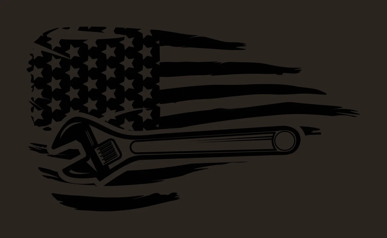 Adjustable Wrench Over Distressed Flag Graphic overlaying stencil contrast preview thumbnail