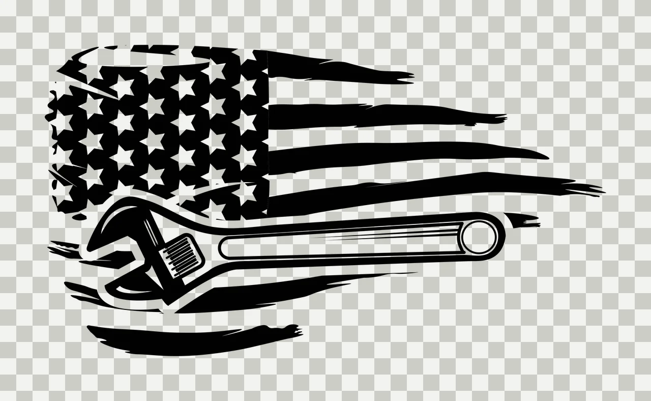 Adjustable Wrench Over Distressed Flag Graphic overlaying stencil transparency and detail preview thumbnail