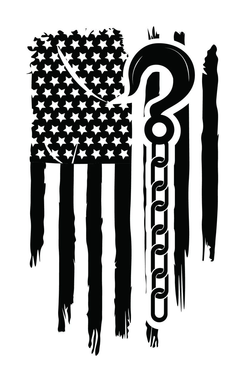 Flag Crane Hook Over Distressed American Superimposed chain