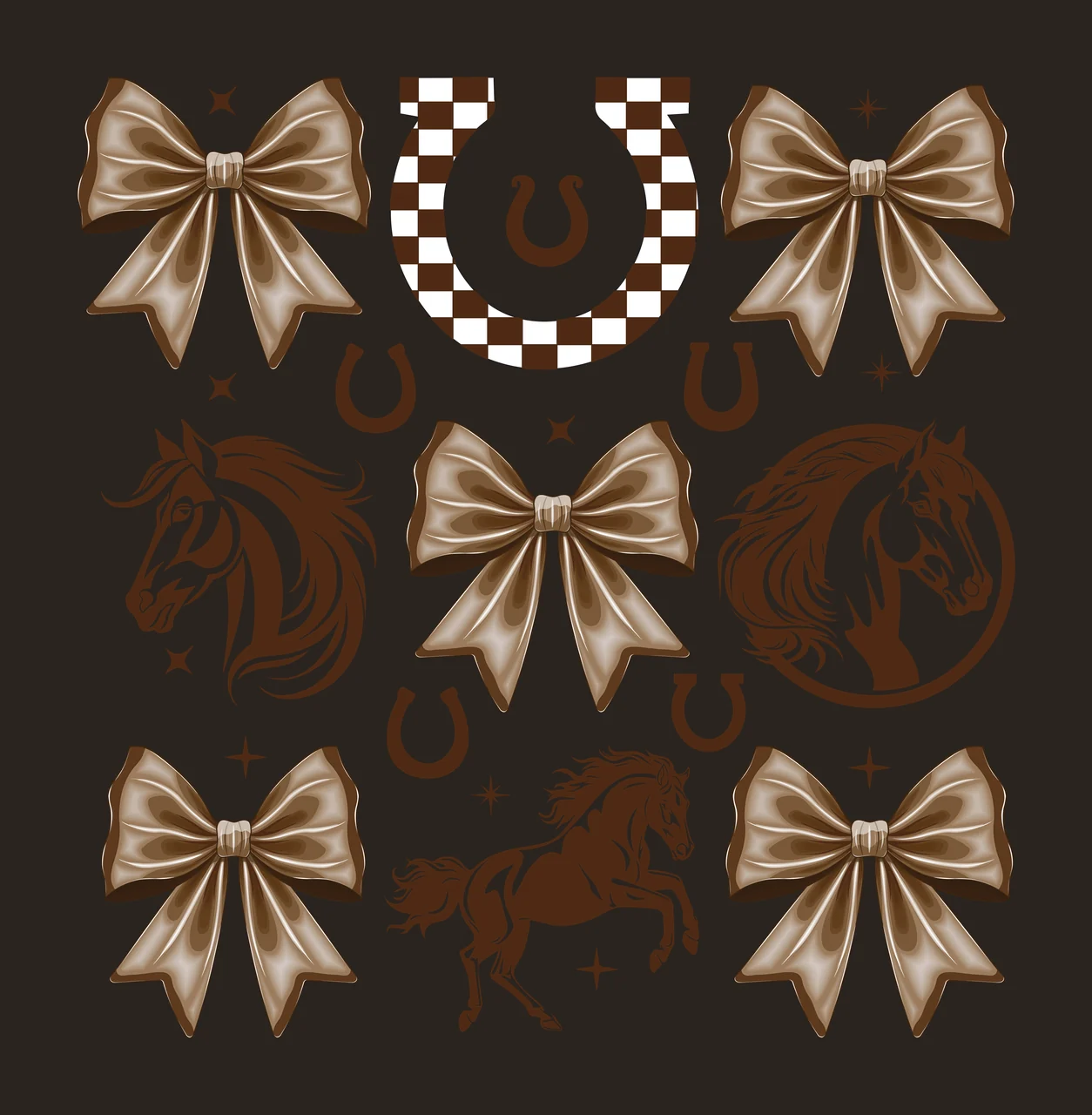 Bow Horse Black Silhouettes With Bows And Horseshoes horseshoe contrast preview thumbnail