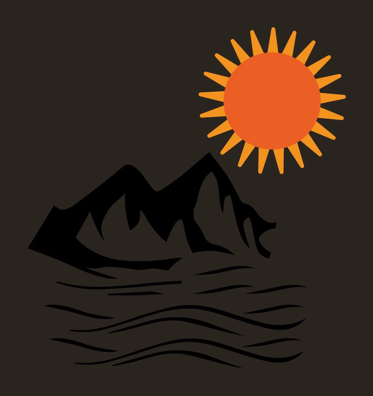 Black Silhouette Of Jagged Mountains And Sun Over Landscape contrast preview thumbnail