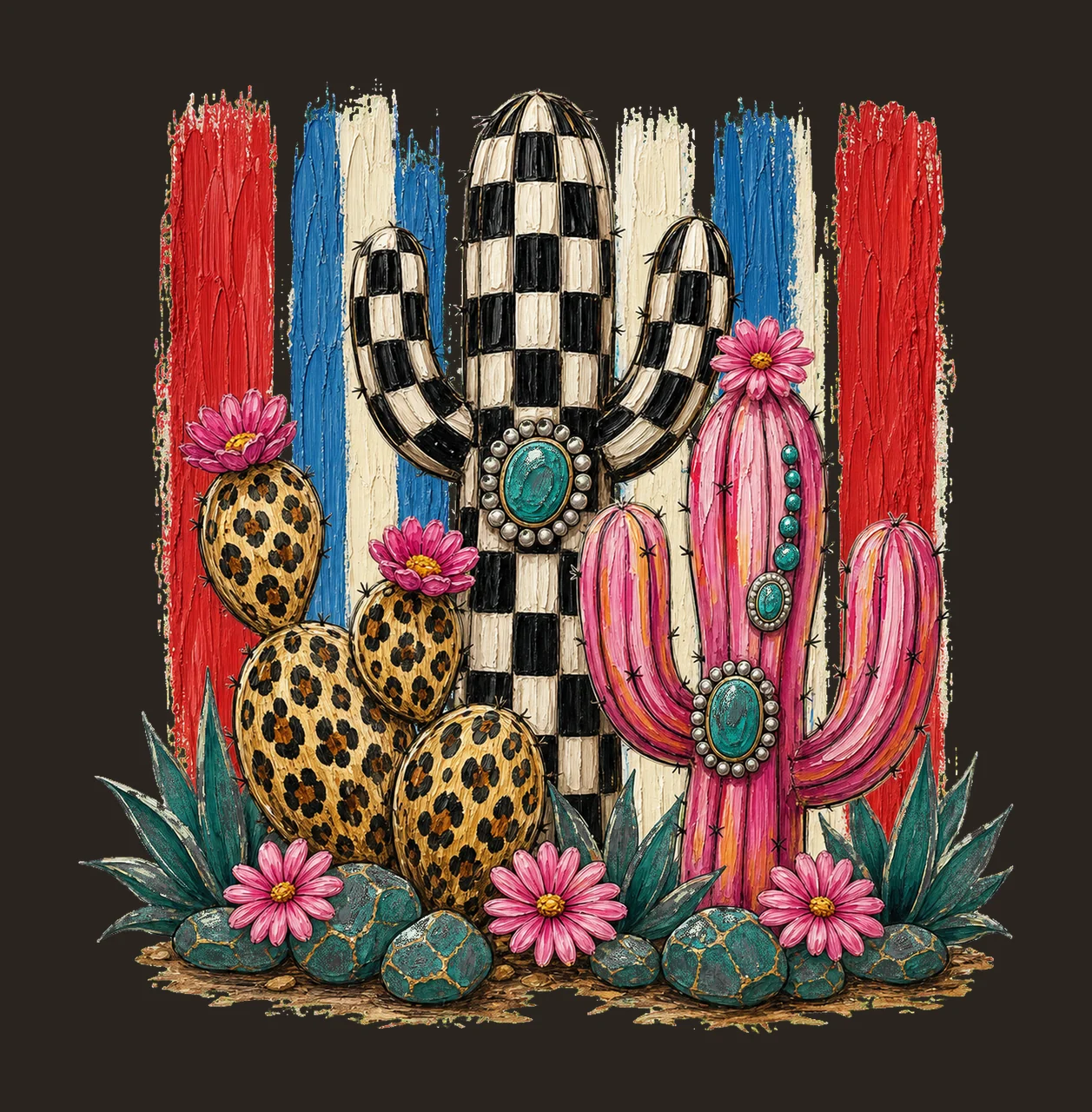 Leopard Checkerboard Western Cactus Faux Oil Variation D contrast preview thumbnail