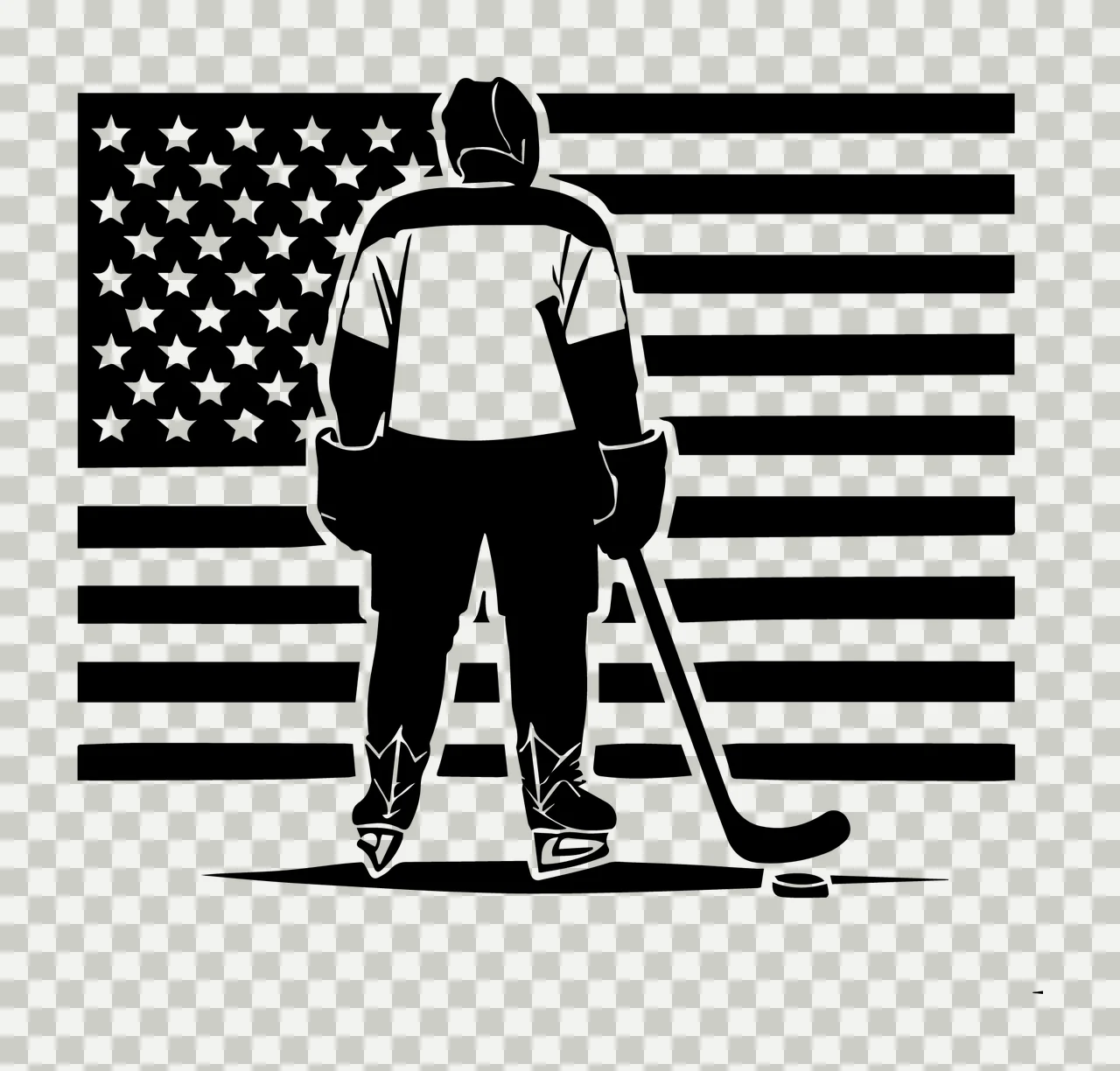 Hockey Player Standing With Stick And Puck transparency and detail preview thumbnail