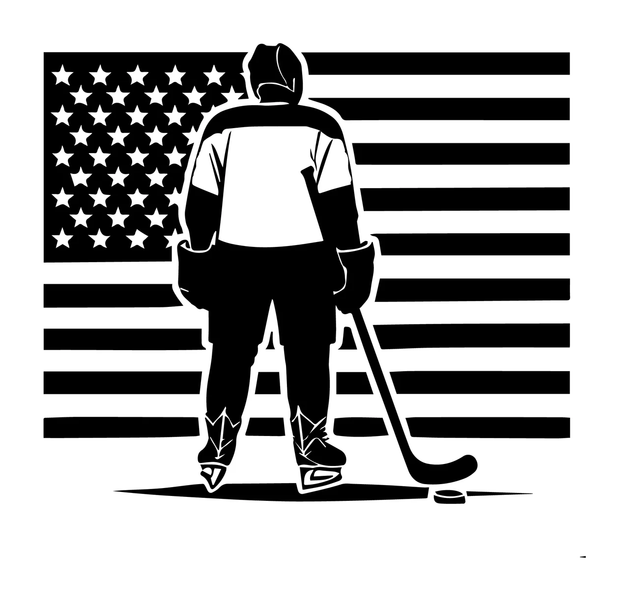 Hockey Player Standing With Stick And Puck