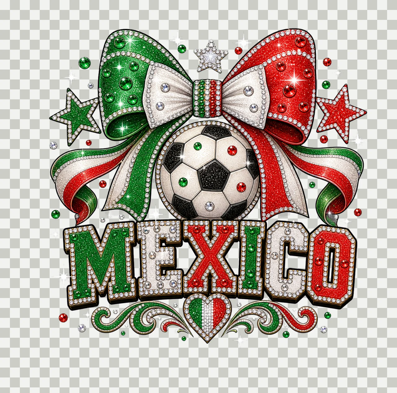 Mexico Soccer Rhinestone Bow sublimation instant Variation D transparency and detail preview thumbnail