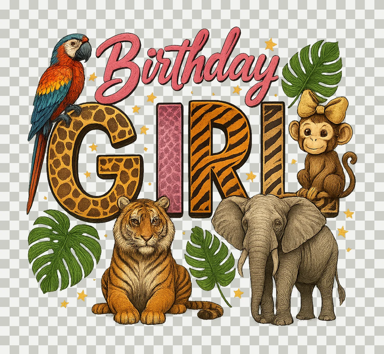 Zoo Birthday Girl Safari Birthday Shirt Design Wild One Girl transparency and detail preview thumbnail