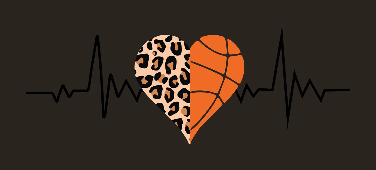 Heart Heartbeat With Leopard Print And Basketball line black contrast preview thumbnail