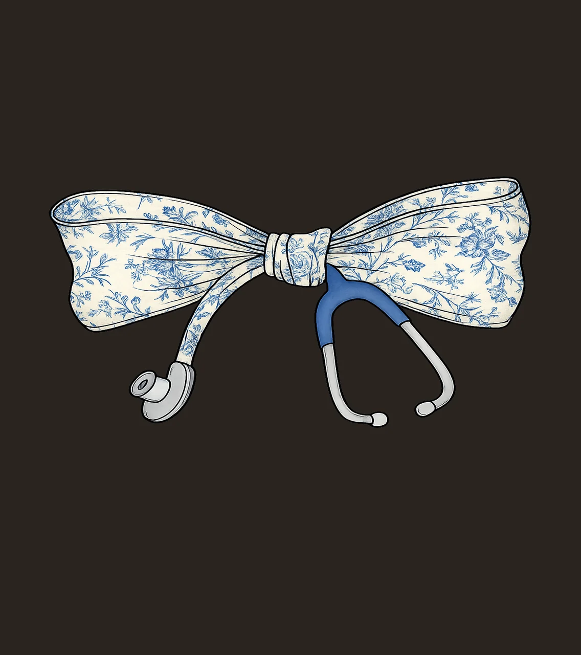 Blue Floral Bow Stethoscope ribbon medical attached white contrast preview thumbnail