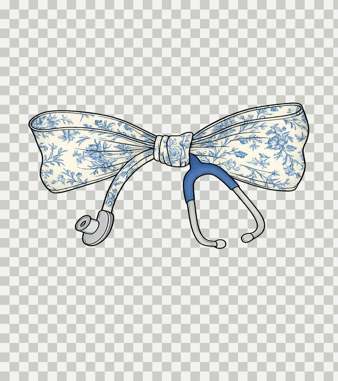 Blue Floral Bow Stethoscope ribbon medical attached white transparency and detail preview thumbnail