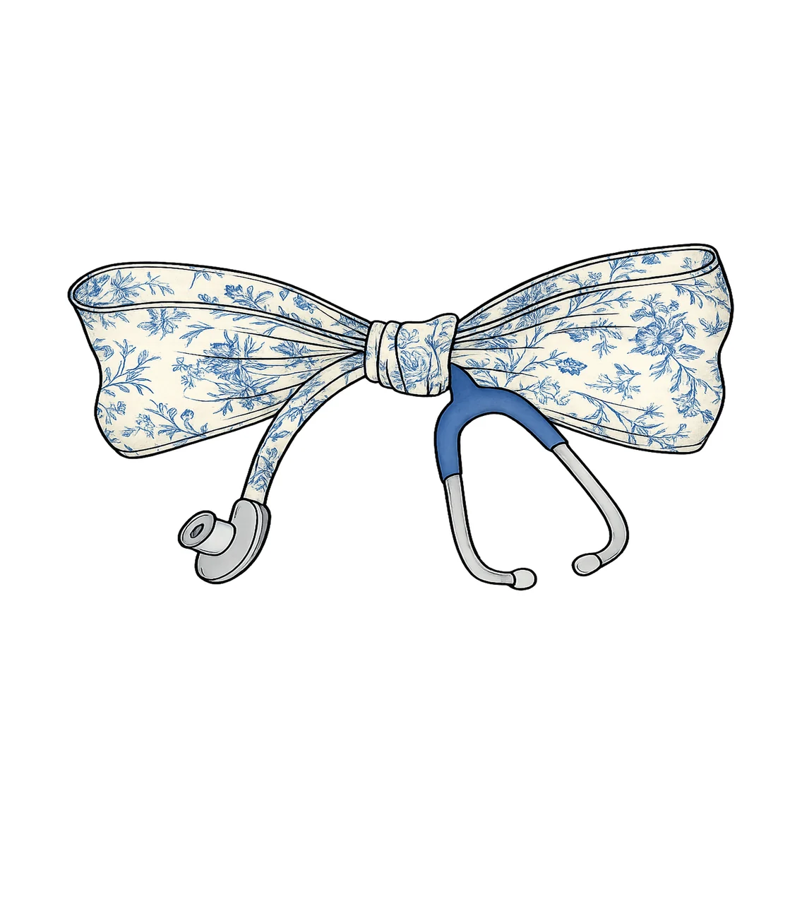 Blue Floral Bow Stethoscope ribbon medical attached white