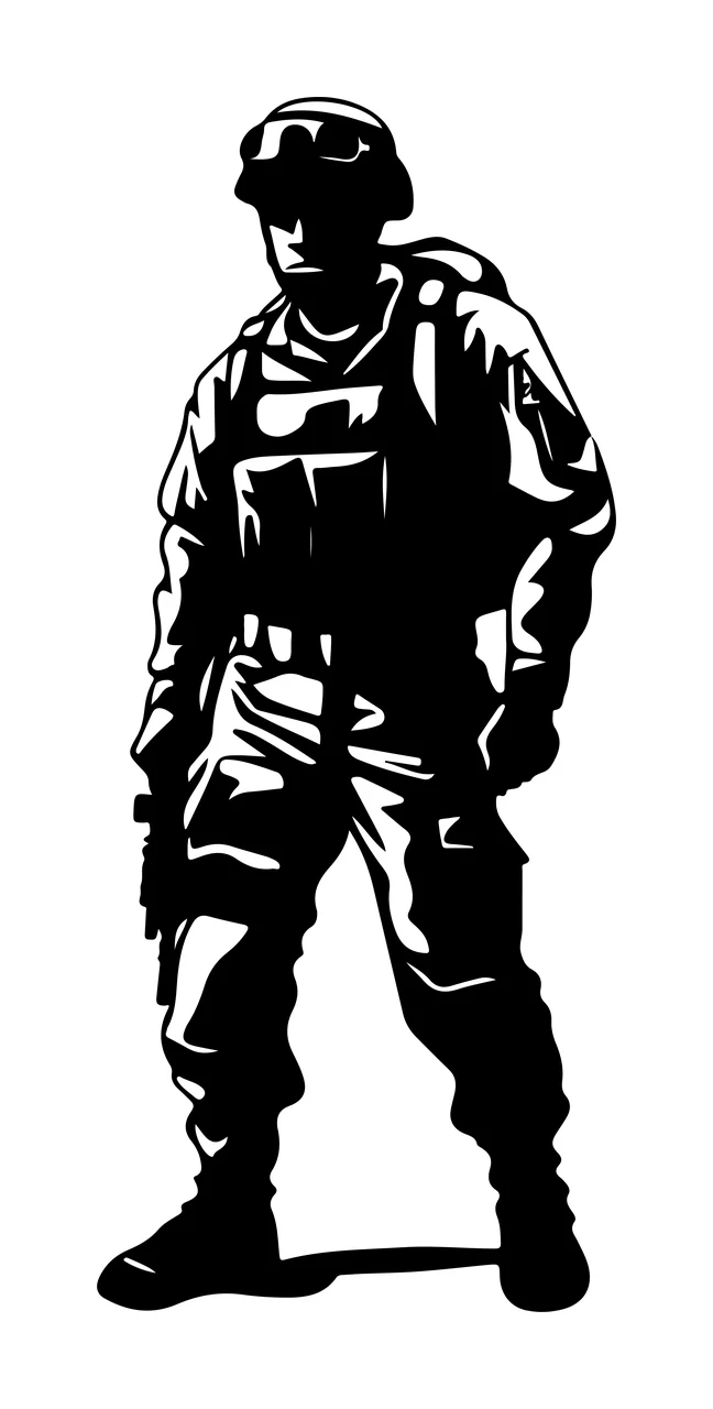 Soldier Standing In Tactical Gear helmet vest weapon pants