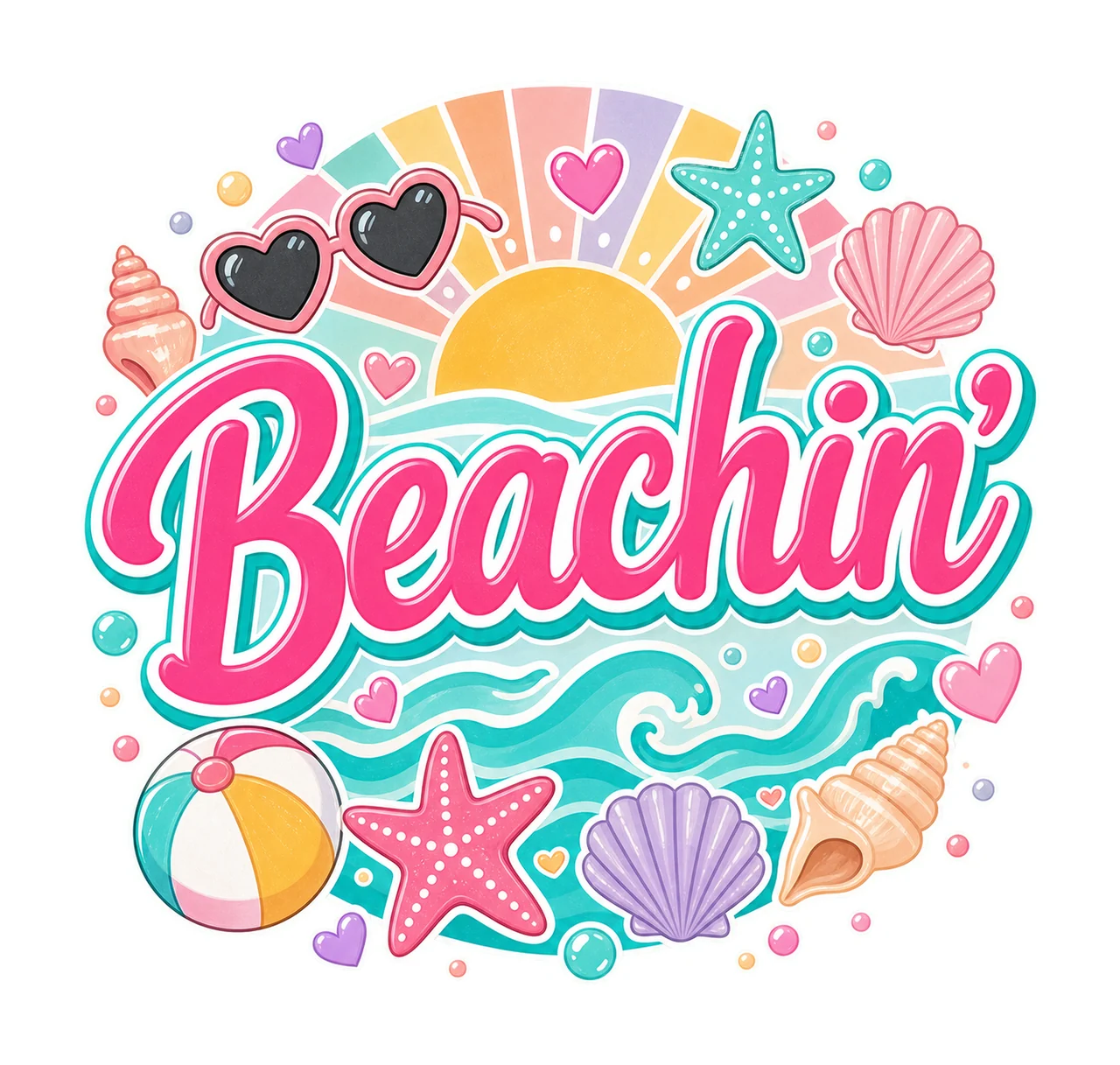 Everyday Summer Beachin Digital Design Girly Variation E
