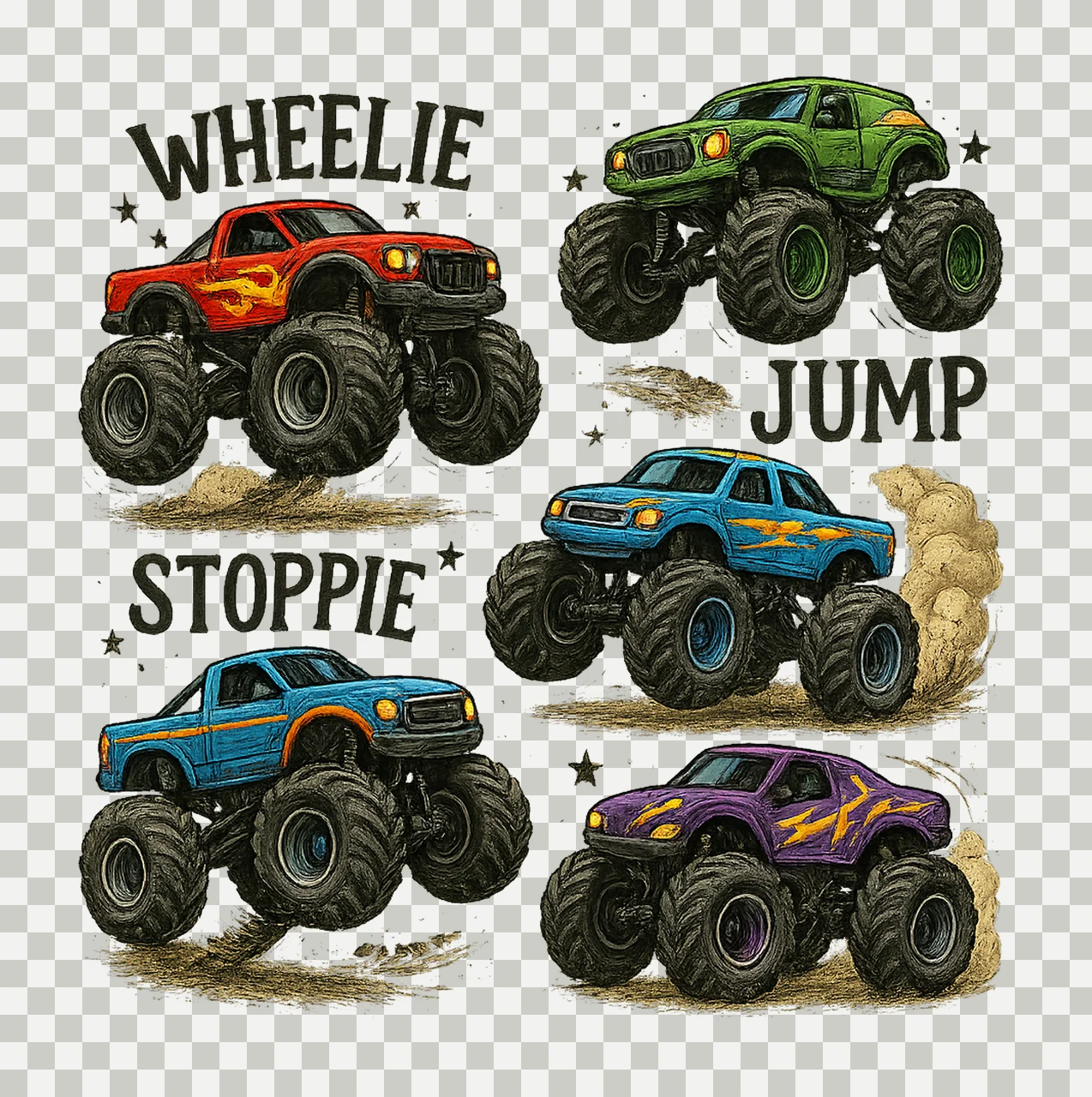 Monster Truck Tricks Summer Play Shirt Design Sublimation transparency and detail preview thumbnail