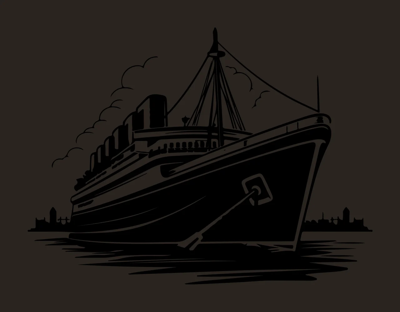Cruise Ship Black And White Illustration sailing smoke stack contrast preview thumbnail