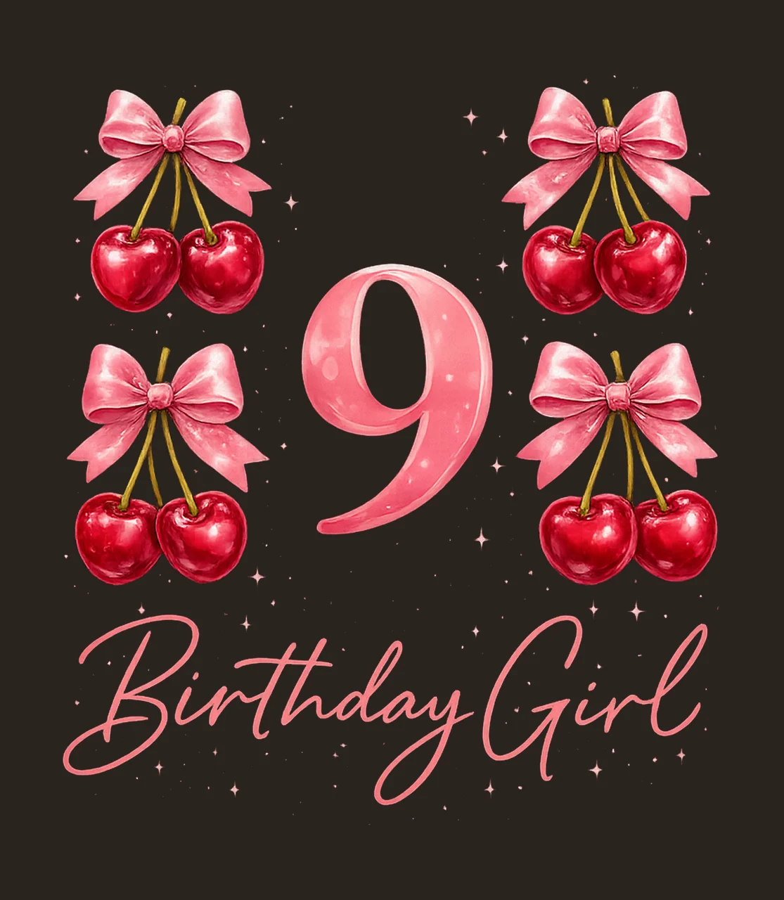Birthday Girl 9th Birthday Cherry Coquette Bow Year Old contrast preview thumbnail