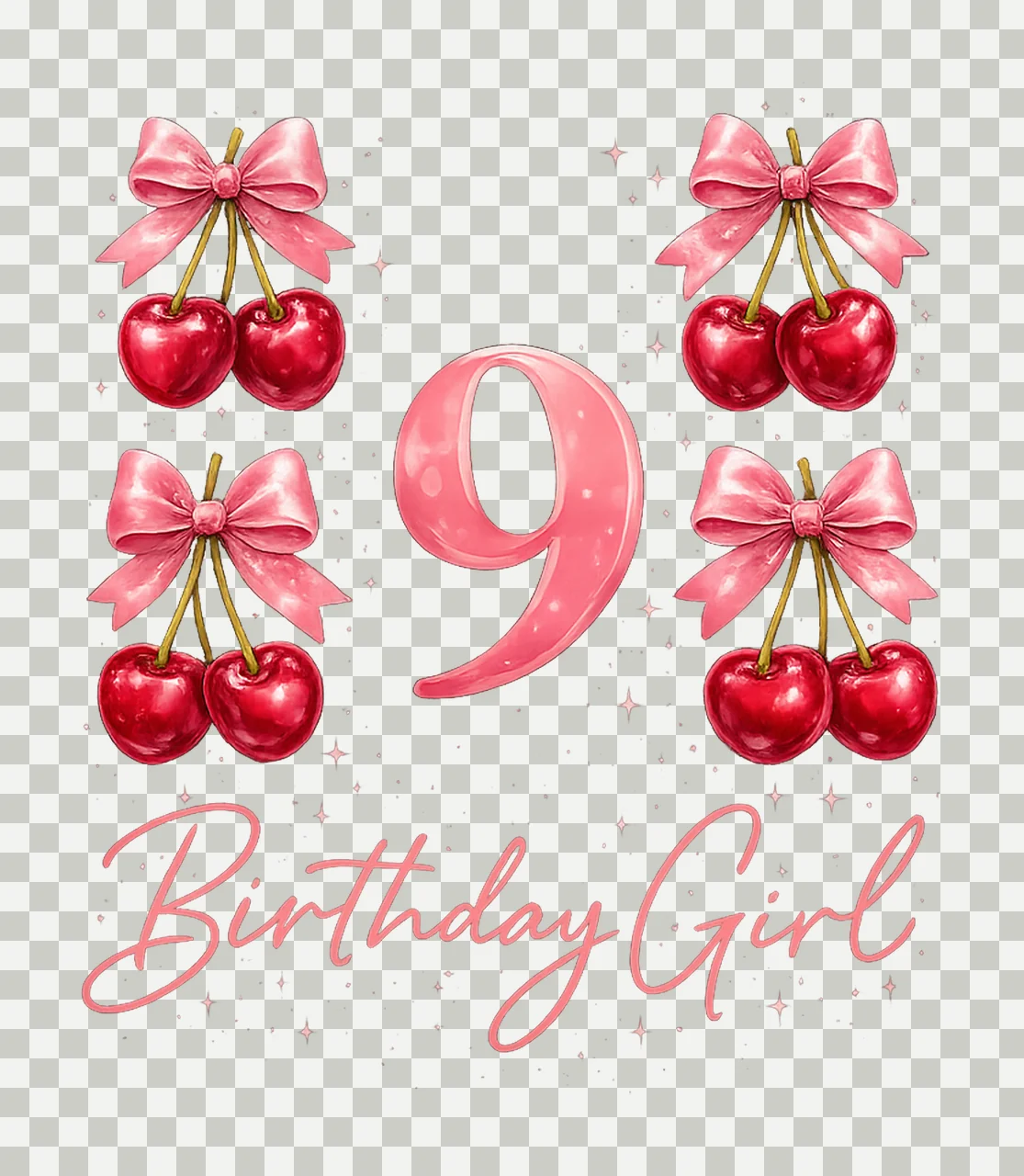 Birthday Girl 9th Birthday Cherry Coquette Bow Year Old transparency and detail preview thumbnail