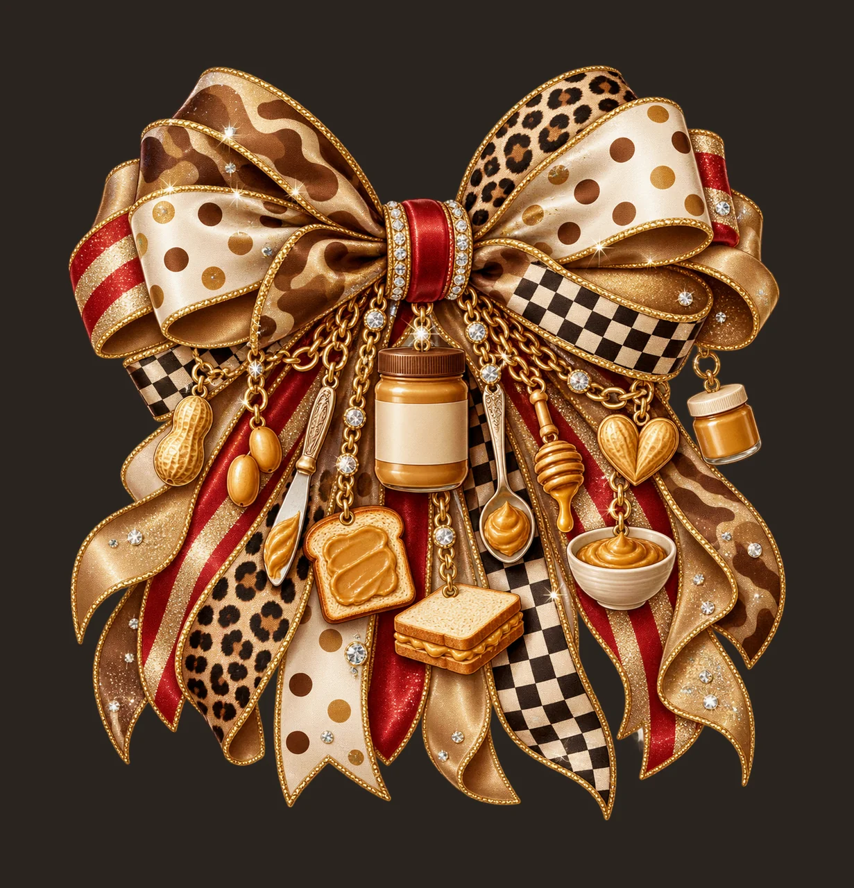 Peanut Butter Lover Bow Charm PNG, Unbranded Jar Peanut Toast and Spoon Charms, Foodie Sublimation Design contrast preview thumbnail