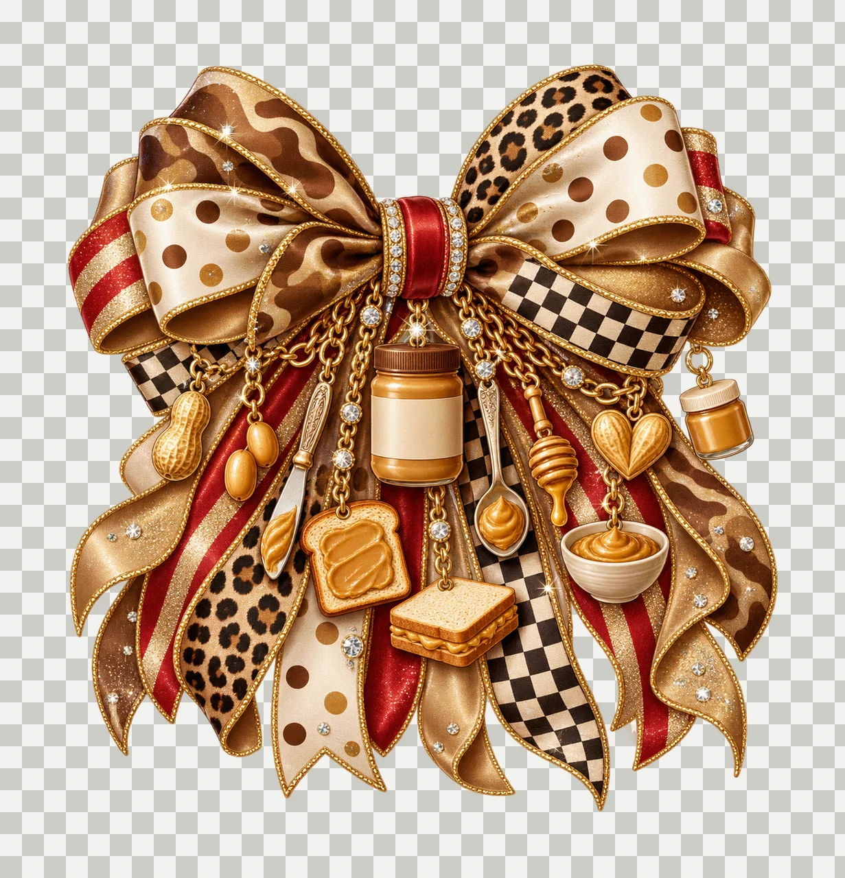 Peanut Butter Lover Bow Charm PNG, Unbranded Jar Peanut Toast and Spoon Charms, Foodie Sublimation Design transparency and detail preview thumbnail