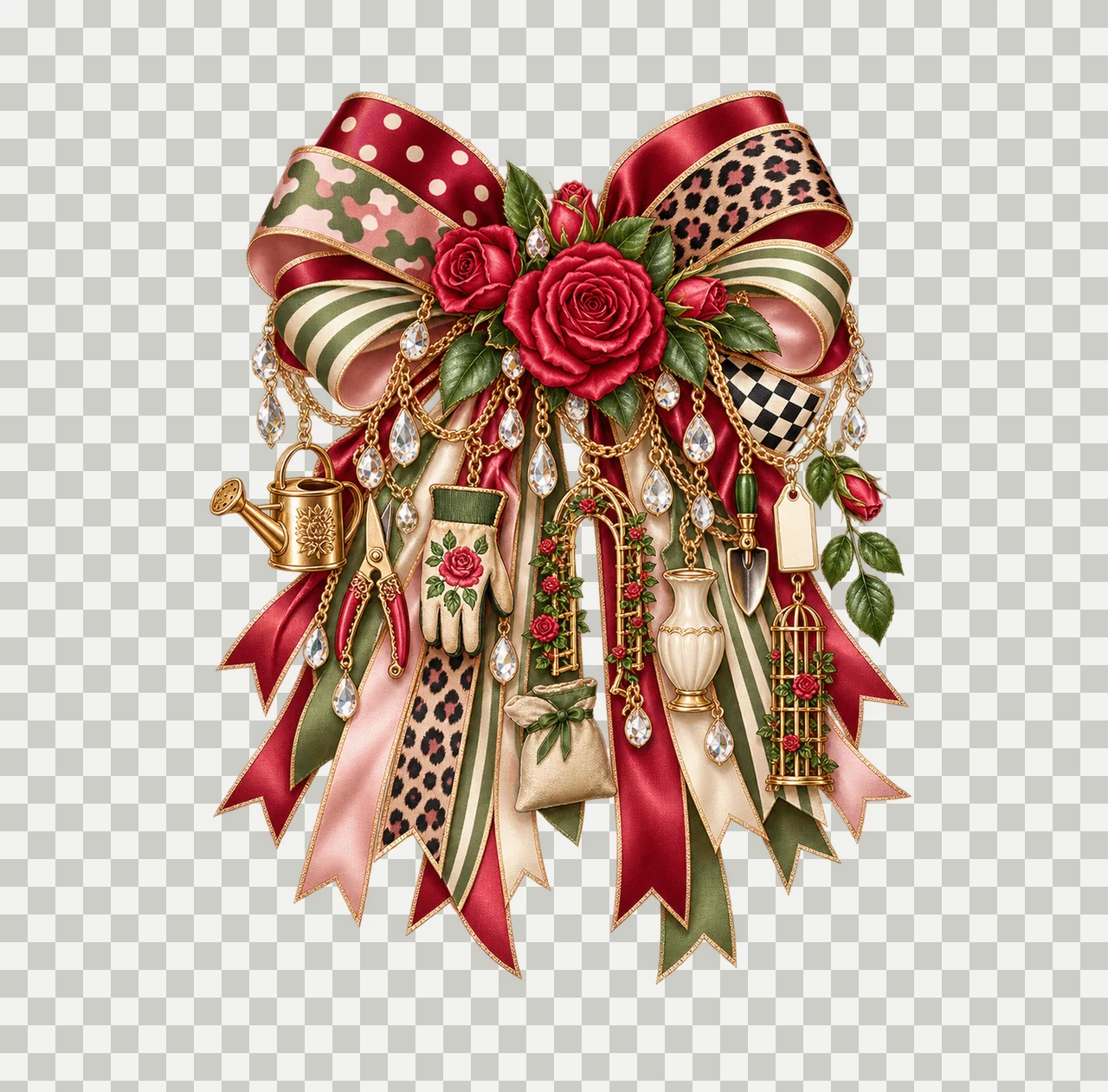 Rose Lover Bow Charm PNG, Gold Chain Charms, Transparent Sublimation Design, Digital Download transparency and detail preview thumbnail