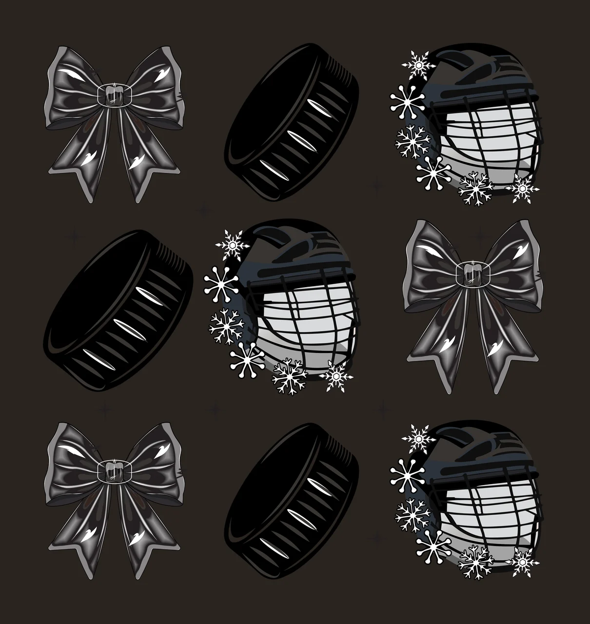 Hockey Pucks Helmets And Bows Pattern gear Repeating puck helmet contrast preview thumbnail