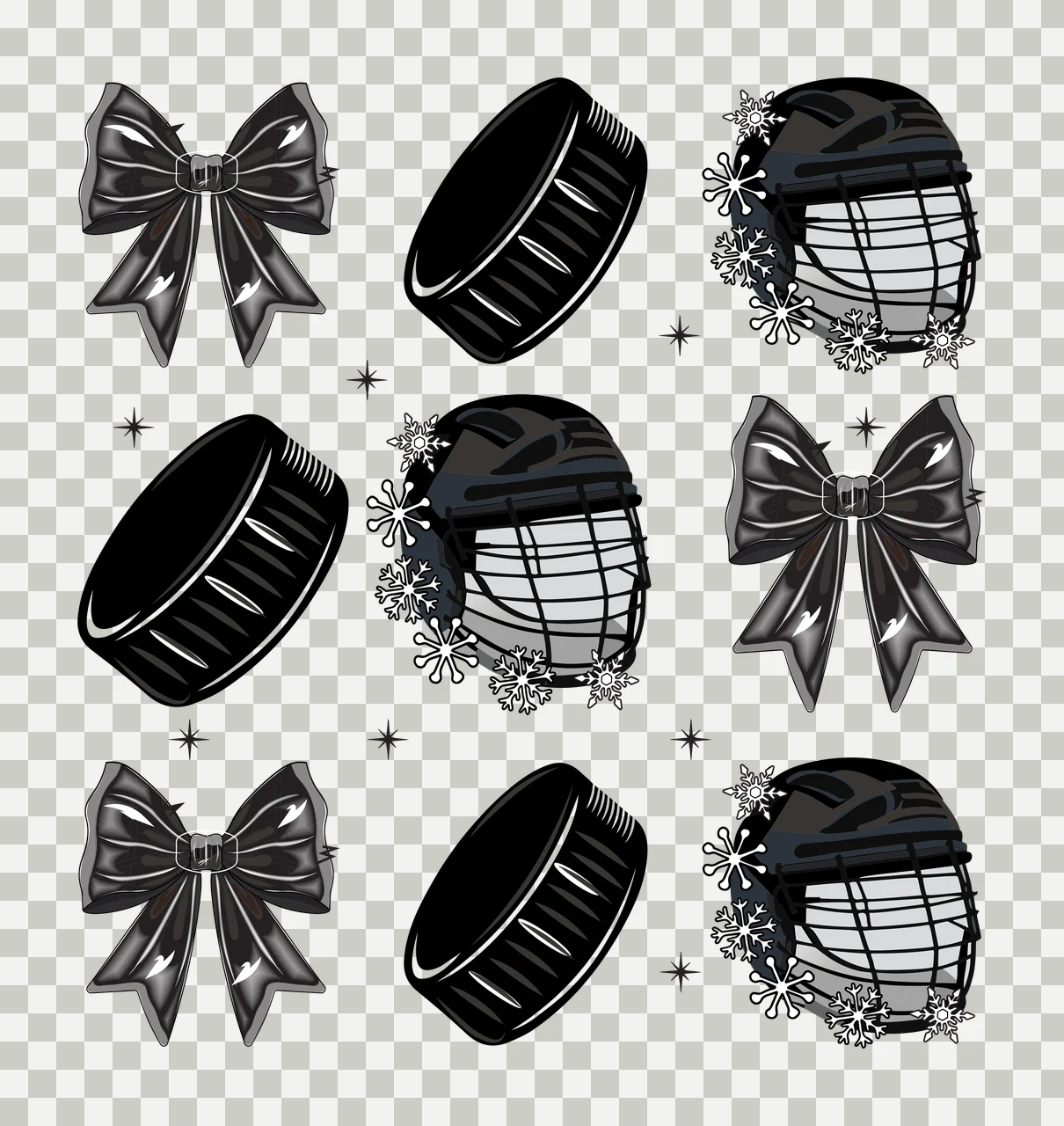 Hockey Pucks Helmets And Bows Pattern gear Repeating puck helmet transparency and detail preview thumbnail