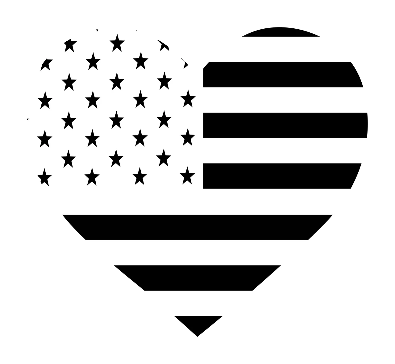 Heart Flag Shape Graphic Filled With Stars stripes silhouette