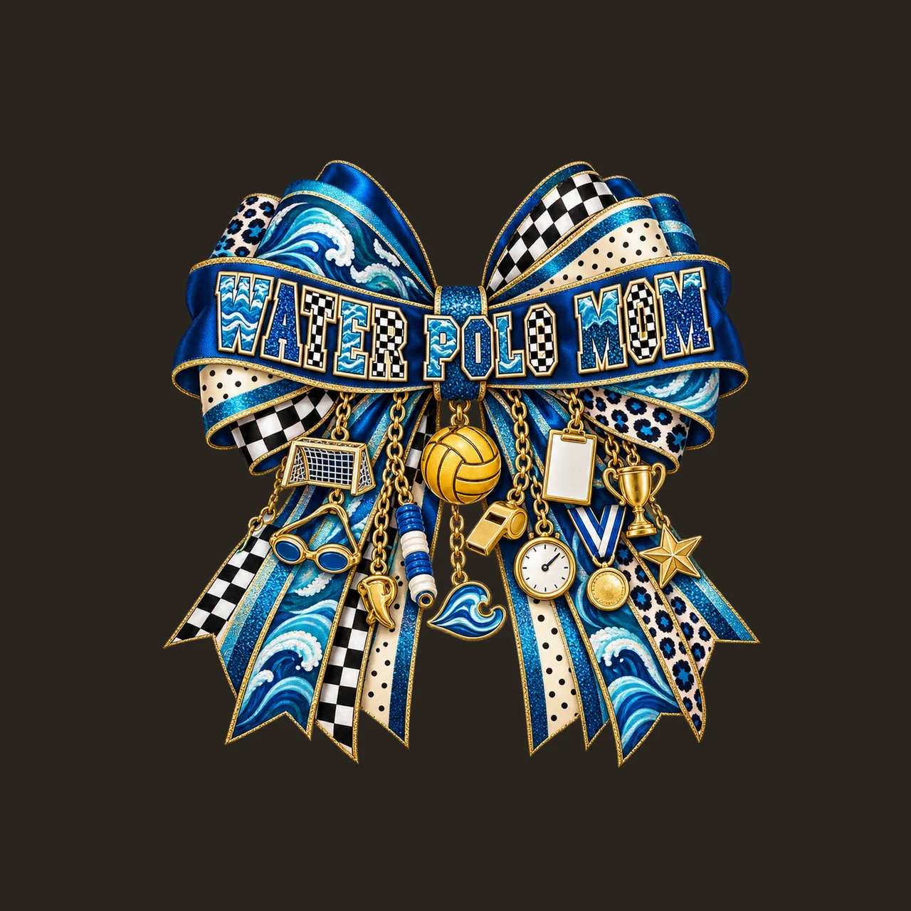 Water Polo Mom Bow Charm PNG, Patterned Varsity Mom Ribbon Clipart, Transparent Sublimation Digital Download contrast preview thumbnail