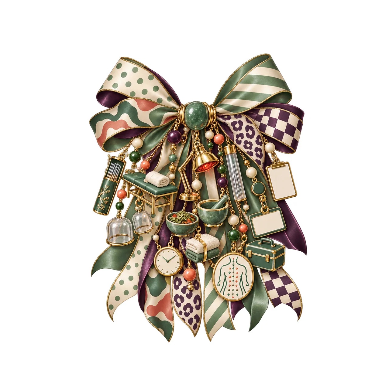 Acupuncturist Bow Charm PNG, Themed Gold Chain Charms, Coquette Ribbon Sublimation Design, Transparent Digital Download