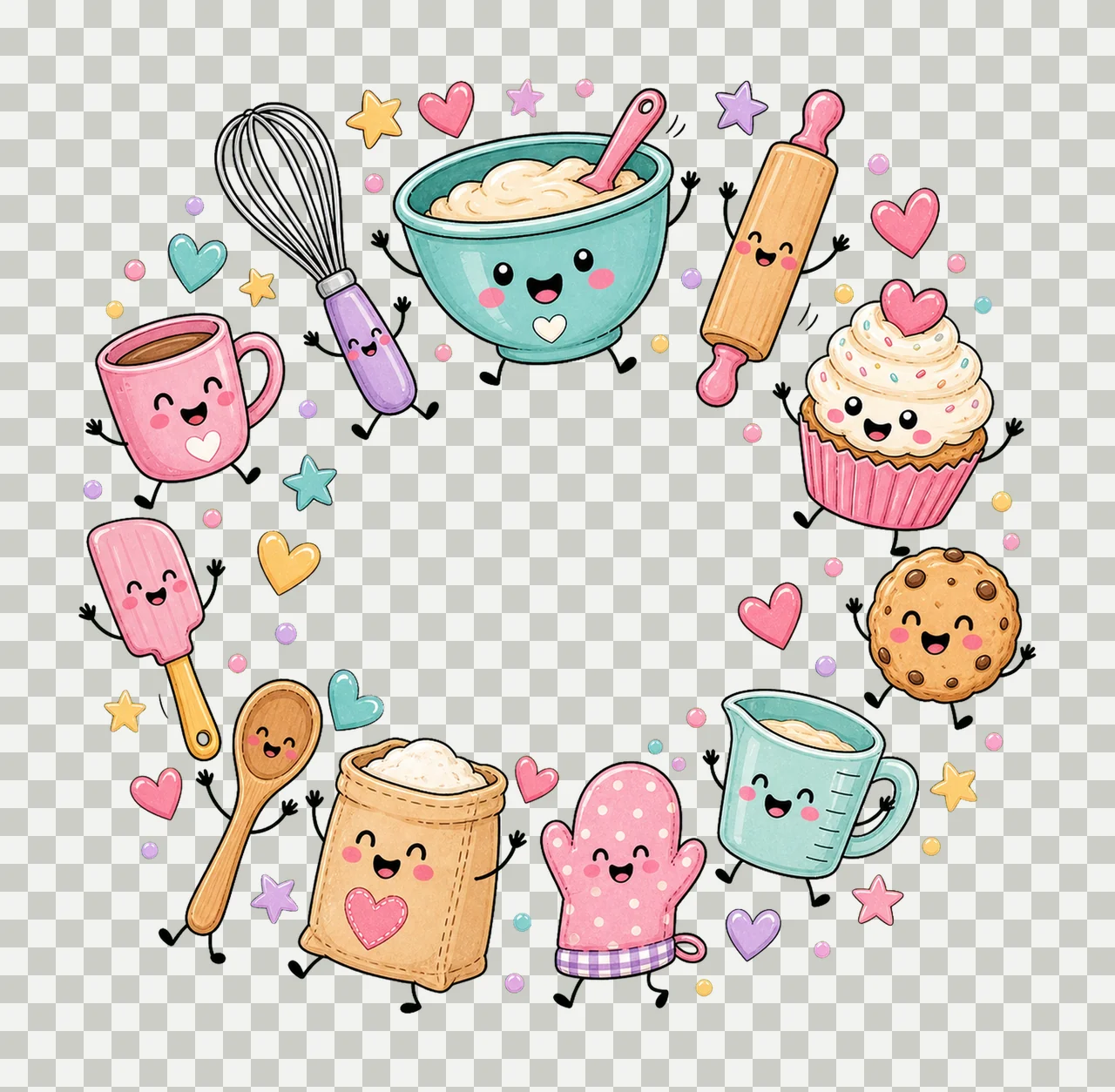 Baking Lover Doodle Characters Cute Baking Crew Variation E transparency and detail preview thumbnail