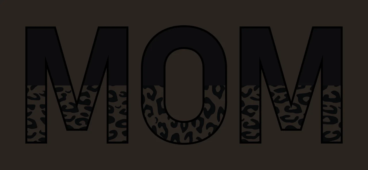 MOM Typography Design with bold sans-serif letters, leopard print pattern and solid black blocks in white contrast preview thumbnail